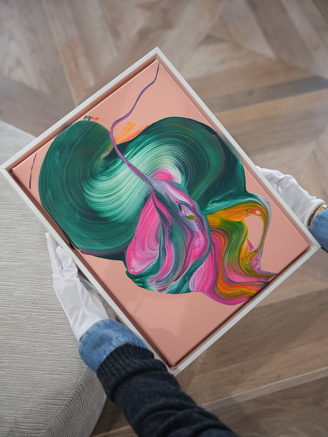 Cupcake von Isabelle Breitkopf, 2025, Acryl auf Canvas, 40 x 30 cm, abstrakte Farbkomposition in Grün, Pink und Orange